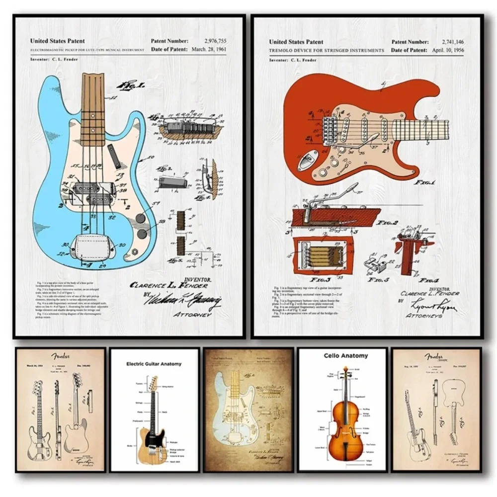 Musical Instrument Image - Electric Guitar Anatomy Poster Cello Acoustic