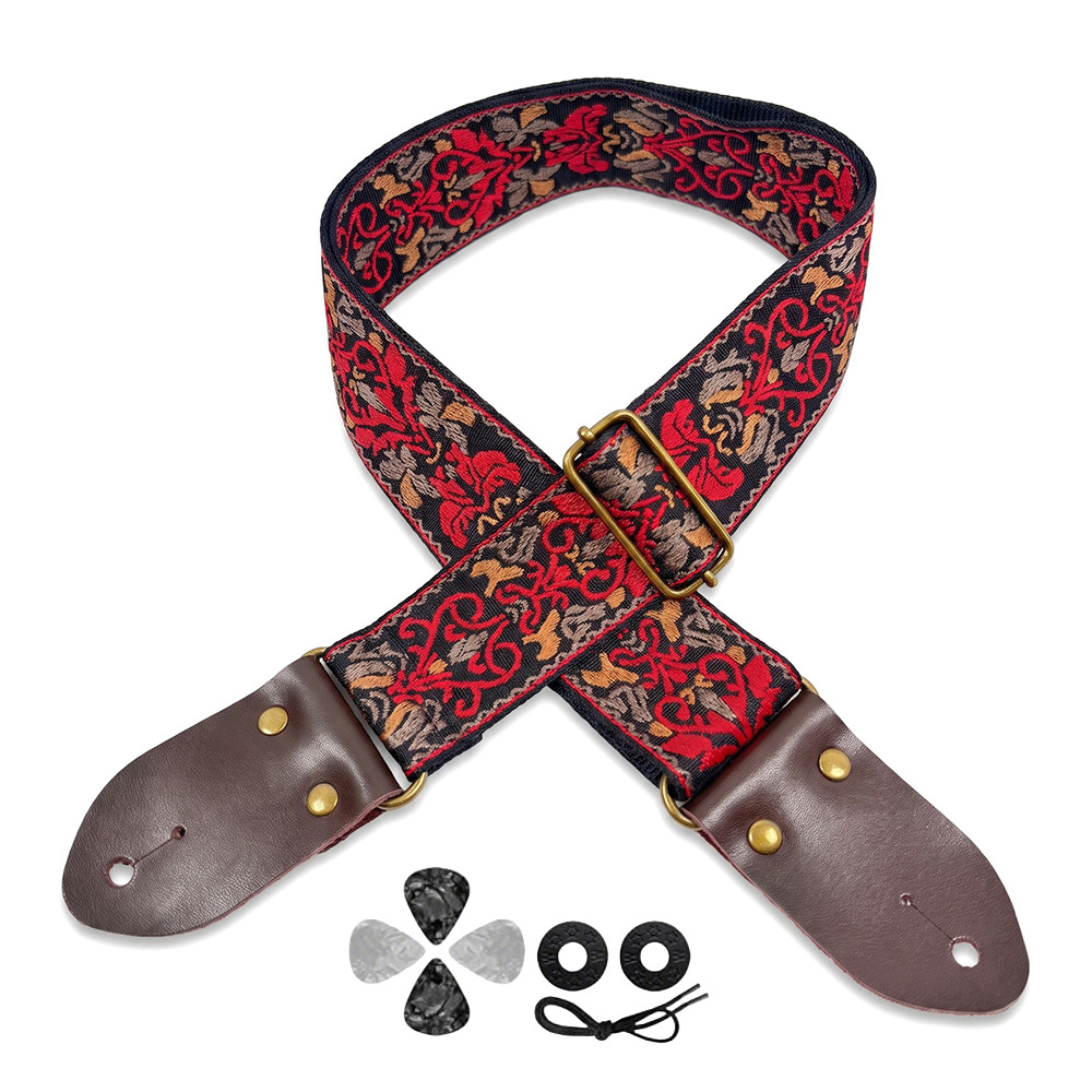 Musical Instrument In English - Embroidered Print Guitar Strap Vintage Ethnic