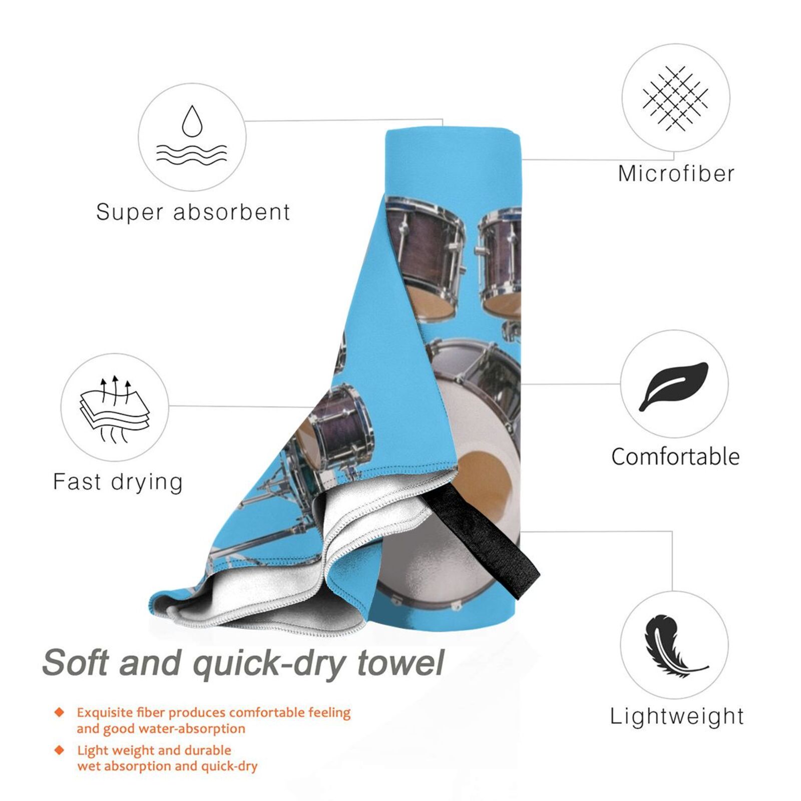 Drums Illustration Bath Towel  - Musical Instrument Image review and price