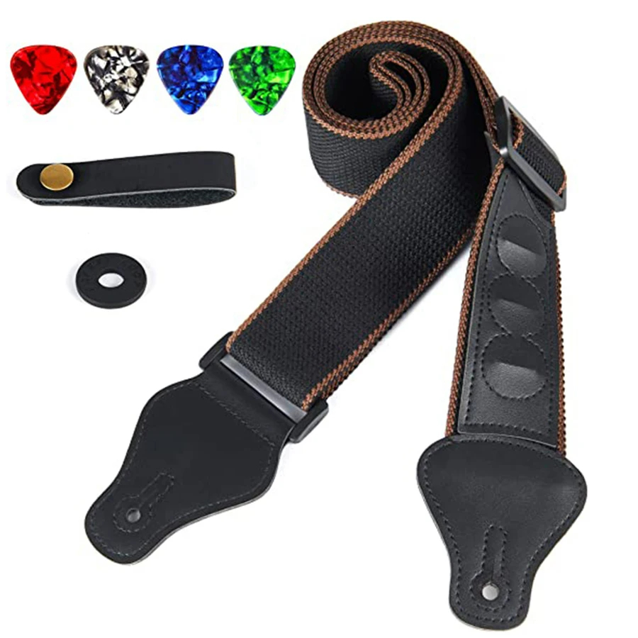 7Pcs/Set Guitar Strap Black PU - Musical Instrument In English review and price