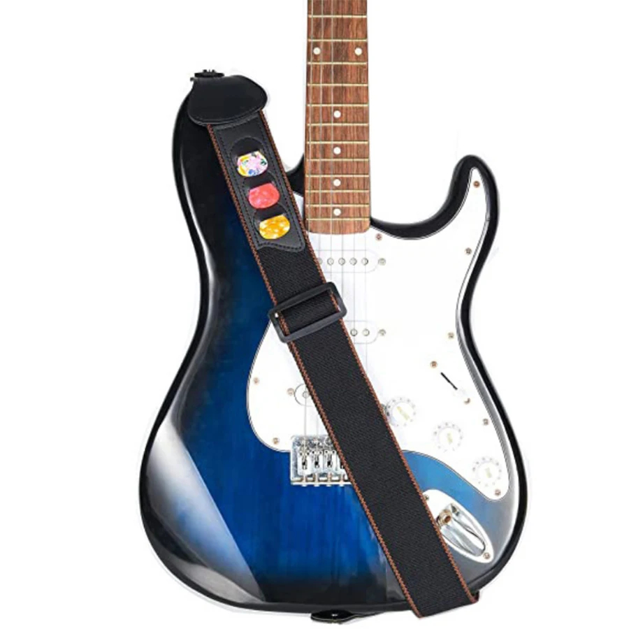 7Pcs/Set Guitar Strap Black PU - Musical Instrument In English review and price